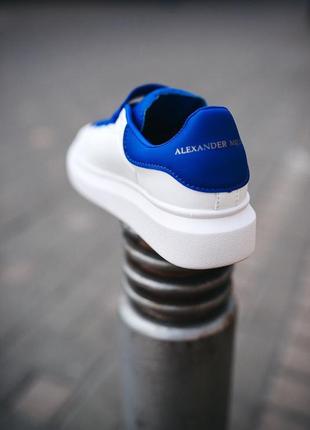 Женские кожаные белые кроссовки mcqueen white blue синие6 фото