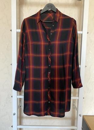 Рубашка удлиненная в клетку, платье-рубашка, платье туника