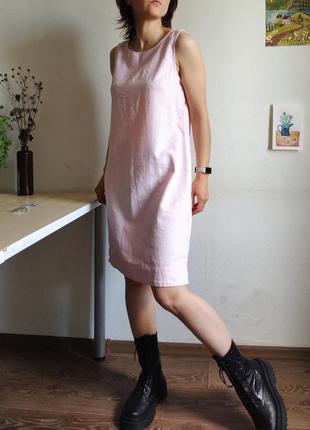 Сарафан платье футляр из льна розовое светло миди прямое м2 фото