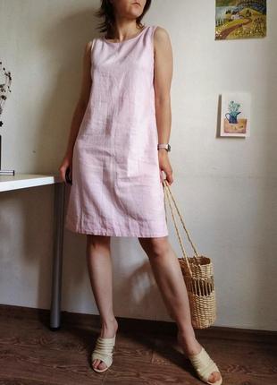 Сарафан платье футляр из льна розовое светло миди прямое м