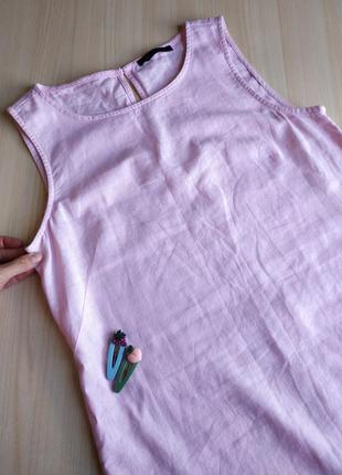 Сарафан платье футляр из льна розовое светло миди прямое м5 фото