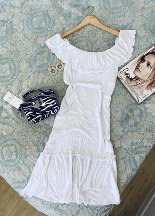 Белое летнее платье сарафан миди с воланами2 фото