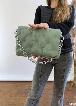 М'ятна стильна сумка жіноча, женская сумочка с цепочкой мята