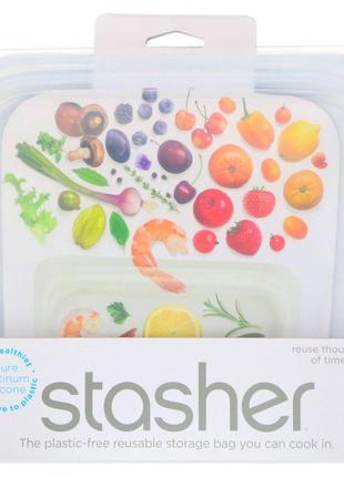 Stasher, многоразовый силиконовый контейнер для еды, удобный размер для бутербродов, средний, прозрачный,