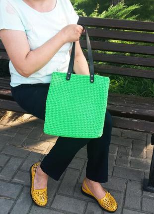 Сумка ручної роботи вʼязана з підкладкою зі шкіряними ручками «office»