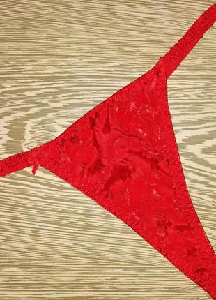 Гарні червоні жакардові  трусіки-танго 44/501 фото