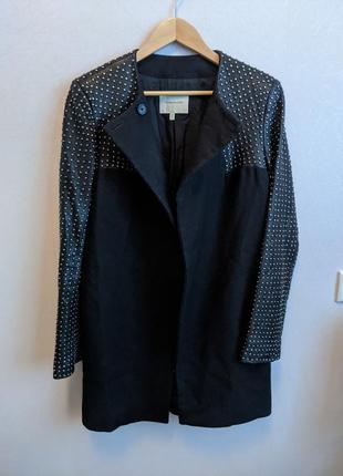 Пальто из шерсти и кашемира с кожаными рукавами balmain1 фото