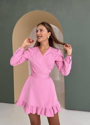 Жіноче жіноче плаття плаття сукня на запах гарне красиве ошатнішою ошатне стильне стильне з воланами рожеве рожеве
