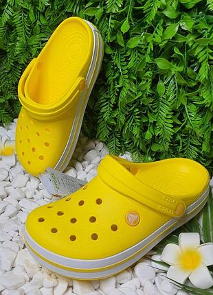 Женские / мужские кроксы crocs crocband clog lemon / white кроксы унисекс