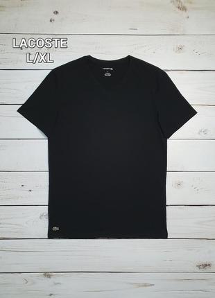 Мужская черная легкая коттоновая футболка lacoste