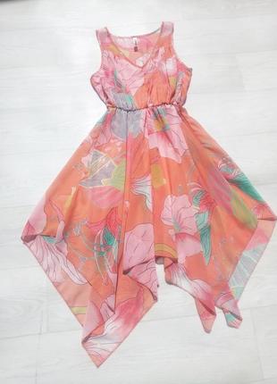 Платье ассиметричное gloria jeans миди розовое разноцветное шифоновое летнее