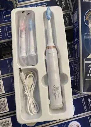 Акумуляторна масажна зубна щітка shuke з 5 режимів роботи в комплекті 4 насадки good idea біла3 фото