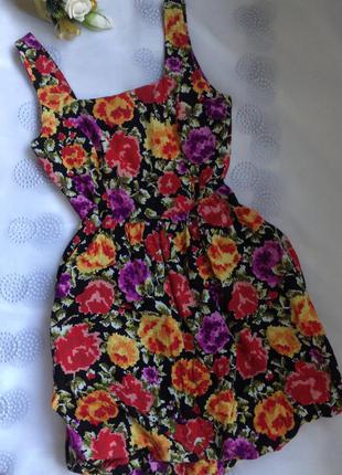 Знижкп! новый яркий хлопковый сарафан платье в крупный цветочный принт с интересной юбкой