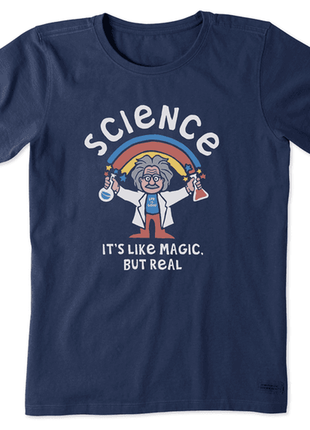 Футболка жіноча, синя, science it's like magic, but real, розмір l, lifeisgood, 21619