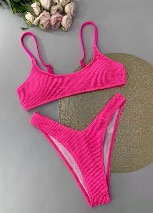 Раздельный купальник жатка розовый6 фото