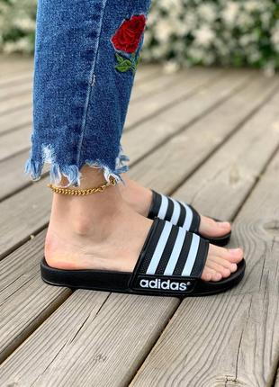 Жіночі літні чорно-білі шльопанці adidas slides 🆕 жіночі тапочки