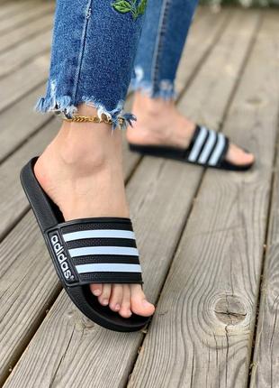 Жіночі літні чорно-білі шльопанці adidas slides 🆕 жіночі тапочки6 фото