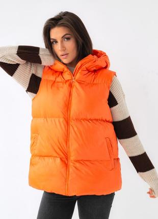 Теплая жилетка на синтепоне с капюшоном