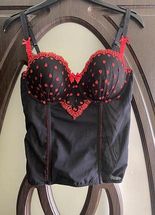 Шикарный, ажурный, чёрный, корсет, в классный горошек