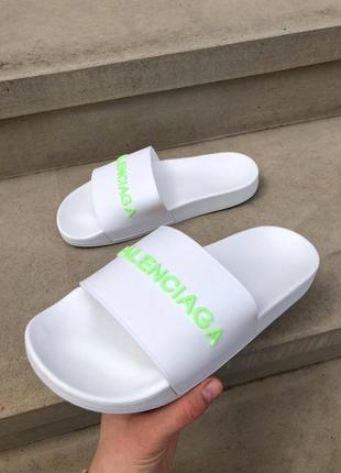 Шлепанцы белые женские летние b@lenc1ag@ slides white green, женские шлепанцы