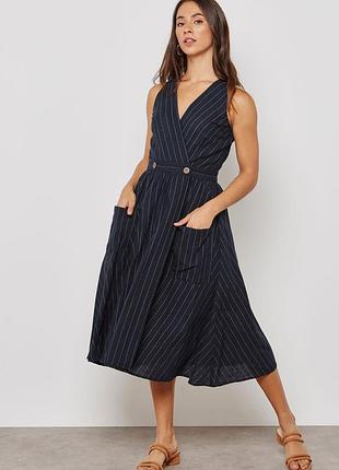 Сукня сарафан міді в смужку на запах