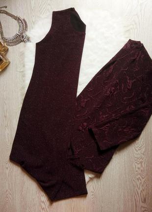 Бордо жакет длинный вечерний нарядный комплект с платьем миди стрейч блестящий батал