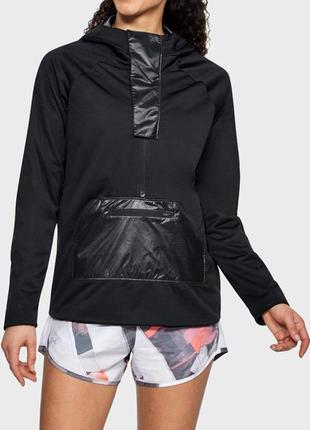 Чорна спортивна анорак куртка вітровка з кишенею капюшоном блискавкою замком стрейч3 фото