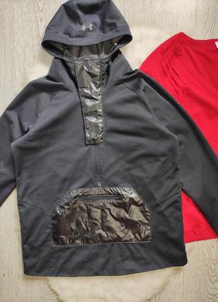 Черная спортивная анорак куртка ветровка с карманом капюшоном молнией замком стрейч6 фото