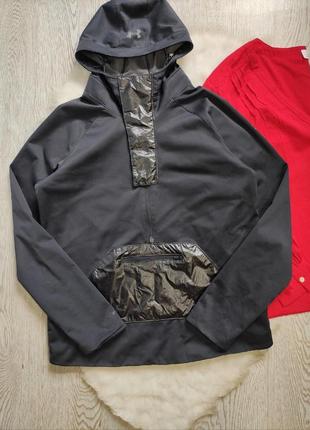 Черная спортивная анорак куртка ветровка с карманом капюшоном молнией замком стрейч5 фото