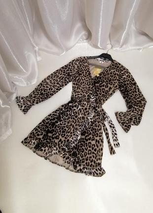 ⛔ плаття леопард велюр плаття на запах утягується пояском по фігурі, немає. довжина плаття6 фото