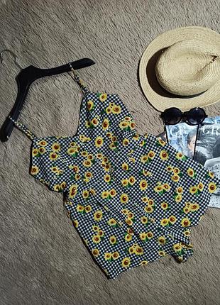 Актуальный клетчатый комбинезон в подсолнухах/комбез/ромпер