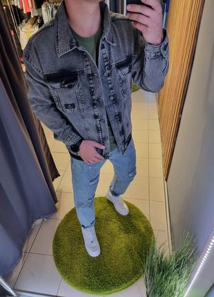 Джинсовці джинсовий піджак оверсайз чоловіча сіра туреччина / джинсова куртка піджак курточка сіра2 фото