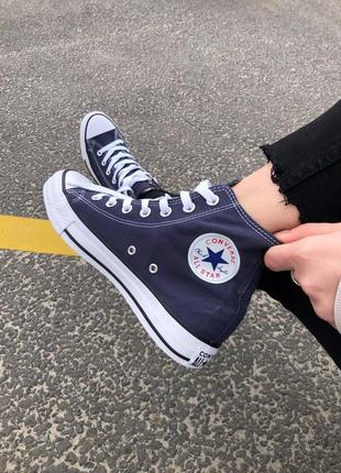 Converse hight navy blue високі жіночі кеди конверс сині4 фото