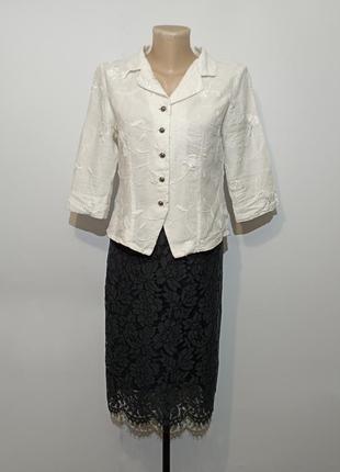 Wallmann, льняной летний жакет, блуза с вышивкой, винтаж.1 фото