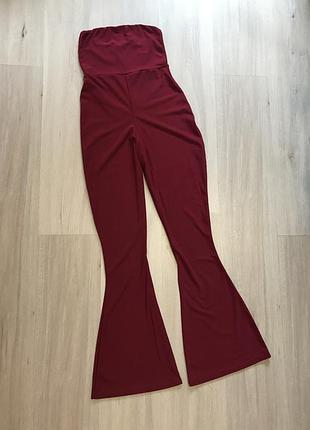 Новый шикарный бордовый комбинезон ромпер высокая посадка клеш новий комбінезон бордовий кльош xs/s