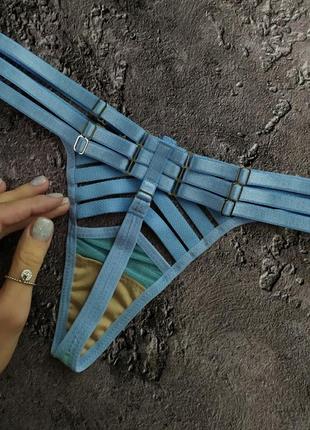 Голубые женские трусики из свиточки с ремешками 💙3 фото