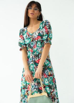 Цветочное платье-миди с короткими рукавами4 фото