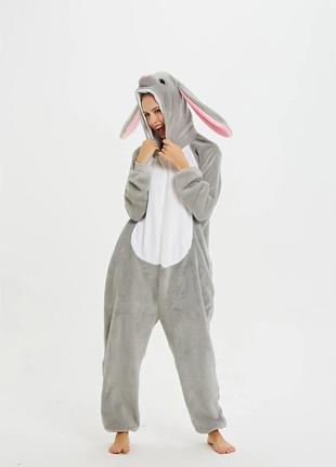 Пижама кигуруми для детей и взрослых серый кролик | кенгуруми|