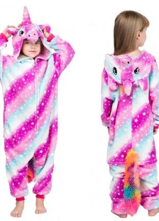 Пижама кигуруми для детей и взрослых галактический единорог на пуговицах | кенгуруми|9 фото
