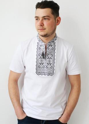 Молодежная вышитая мужская футболка, белая с серым2 фото
