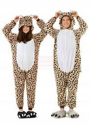 Пижама кигуруми для детей и взрослых леопард желтый | кенгуруми|9 фото