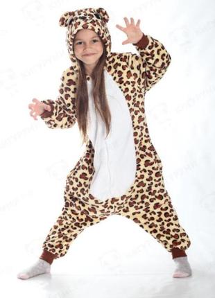 Пижама кигуруми для детей и взрослых леопард желтый | кенгуруми|6 фото