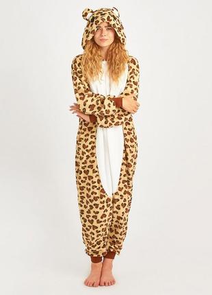 Пижама кигуруми для детей и взрослых леопард желтый | кенгуруми|3 фото