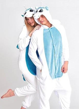 Пижама кигуруми для детей и взрослых голубой единорог | кенгуруми|8 фото