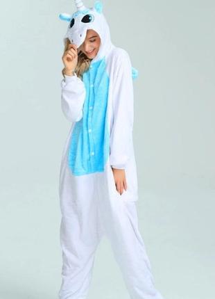 Пижама кигуруми для детей и взрослых голубой единорог | кенгуруми|10 фото
