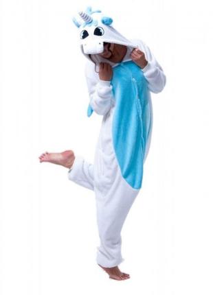 Пижама кигуруми для детей и взрослых голубой единорог | кенгуруми|2 фото