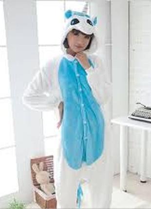 Пижама кигуруми для детей и взрослых голубой единорог | кенгуруми|9 фото