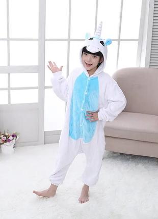 Пижама кигуруми для детей и взрослых голубой единорог | кенгуруми|7 фото
