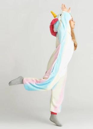 Пижама кигуруми для детей и взрослых радужный единорог пастель | кенгуруми|8 фото