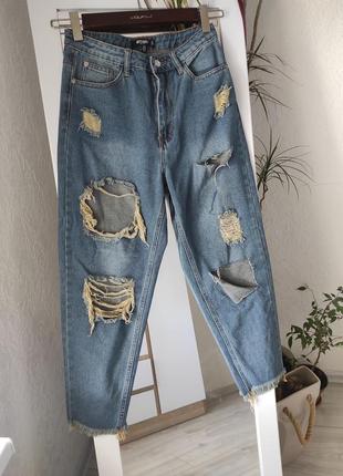 Джинсы mom missguided с рваностями, джинси з розрізами як zara2 фото